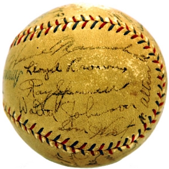 1930 Washington Senators Team signed Ball (22 signatures) Including Walter Johnson